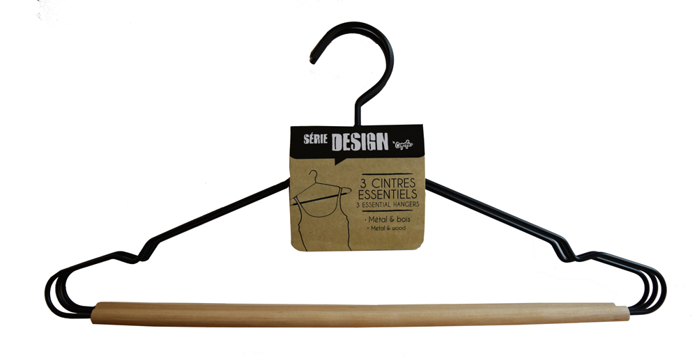 Lot de 3 cintres robustes en métal et bois pour vêtements