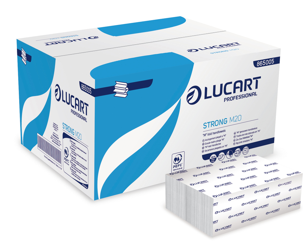 Essuie-mains papier Strong blancs, pliage en M, carton de 15 liasses