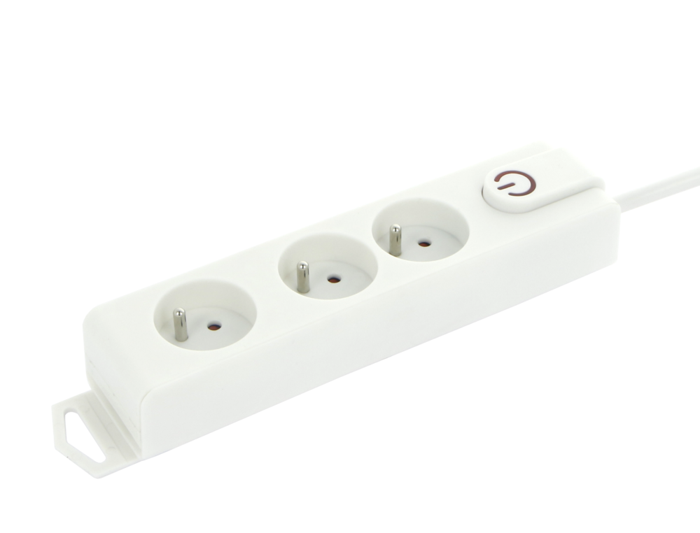 Multiprise 3 prises blanche avec interrupteur lumineux et câble de 1,50 m