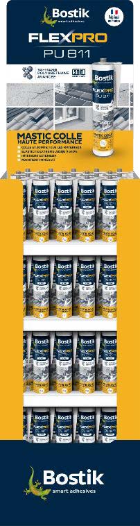 Mastic colle polyuréthane FlexPro PU811 blanc 300 ml, carton de 80 cartouches pour étanchéité et collage.