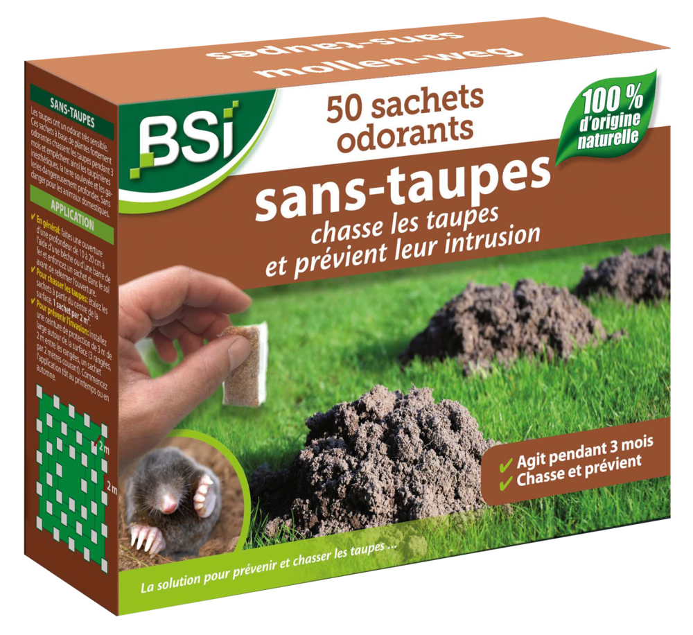 Boîte de 50 sachets de répulsif anti-taupes odorant pour protéger efficacement le jardin