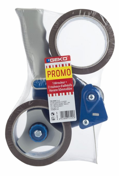Pack Promo Dérouleur et 2 Rouleaux Emballage Adhésif Havane 50 mm x 66 m pour colis