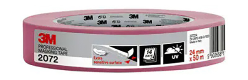 Adhésif de masquage rose pour surfaces délicates, rouleau de 50 m x 24 mm