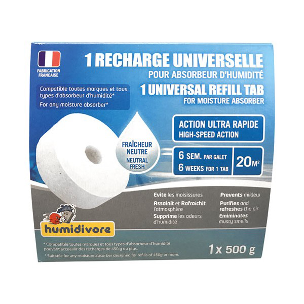 Recharge unitaire Humidivore de 500 g en galets percés neutres pour absorbeur d'humidité