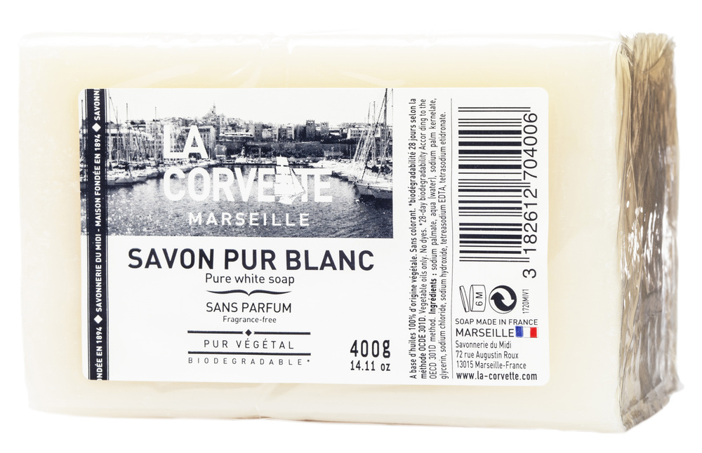 Savon Pur Blanc 400g, nettoyant doux pour le corps et les mains