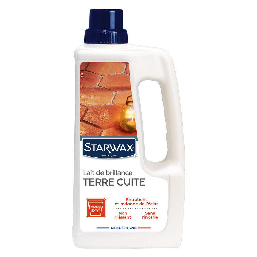Lait de Brillance Tomettes et Terres Cuites 1L, produit d'entretien pour sols, rend les tomettes brillantes.