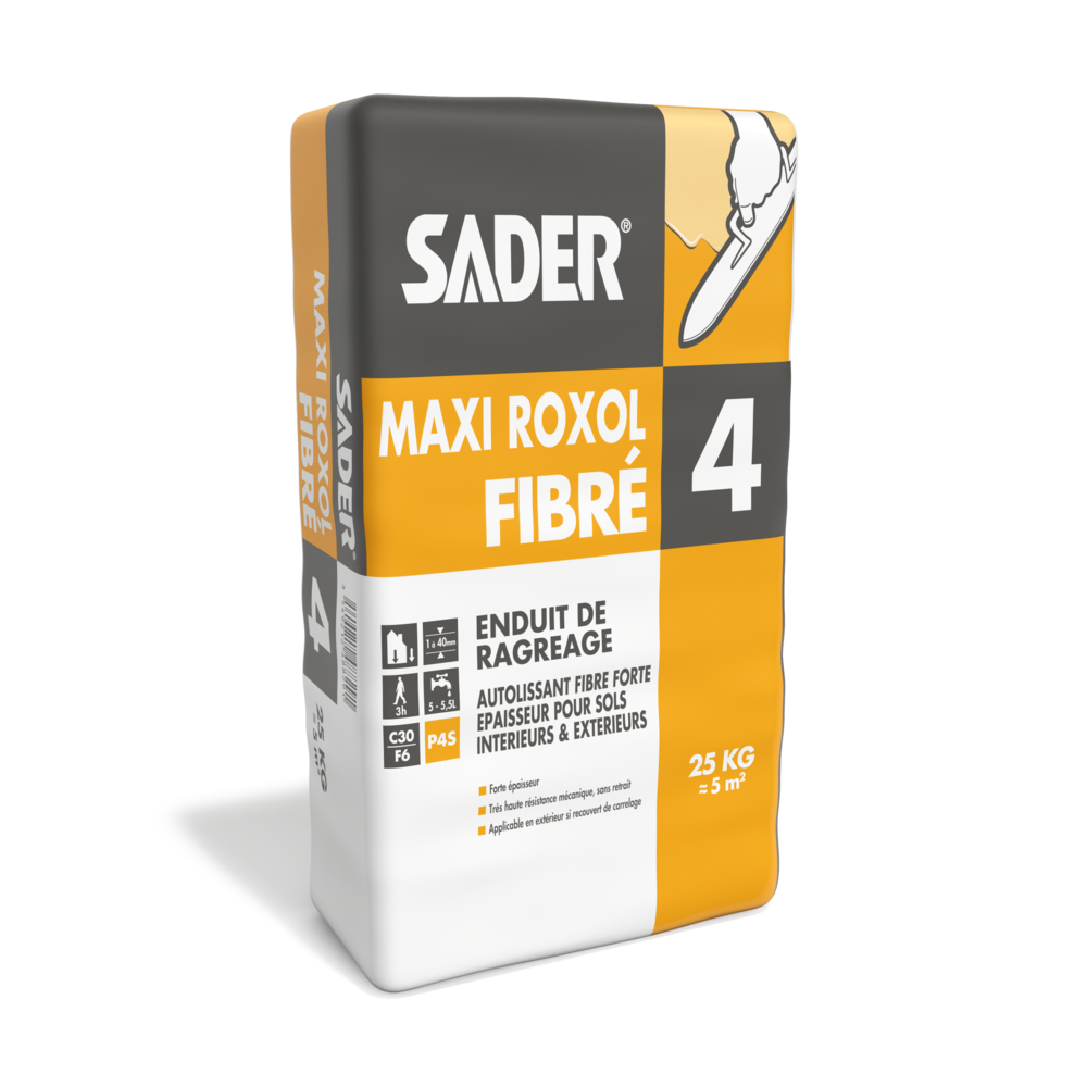 Sac de ragréage autolissant fibré Maxi Roxol Fibré 4 de 25 kg pour préparation de supports de sols