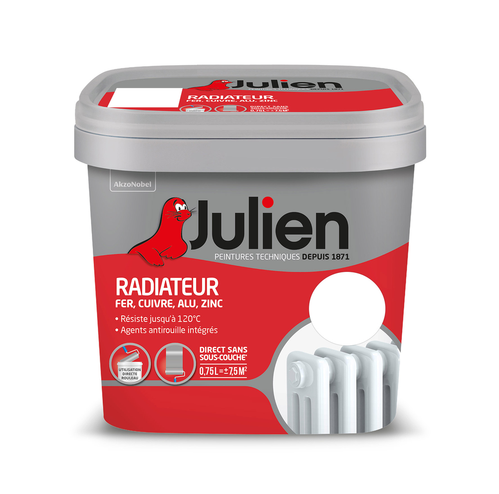 Peinture Radiateur Satin Blanc 0.75L pour Fer, Cuivre, Alu et Zinc, résistante aux hautes températures.