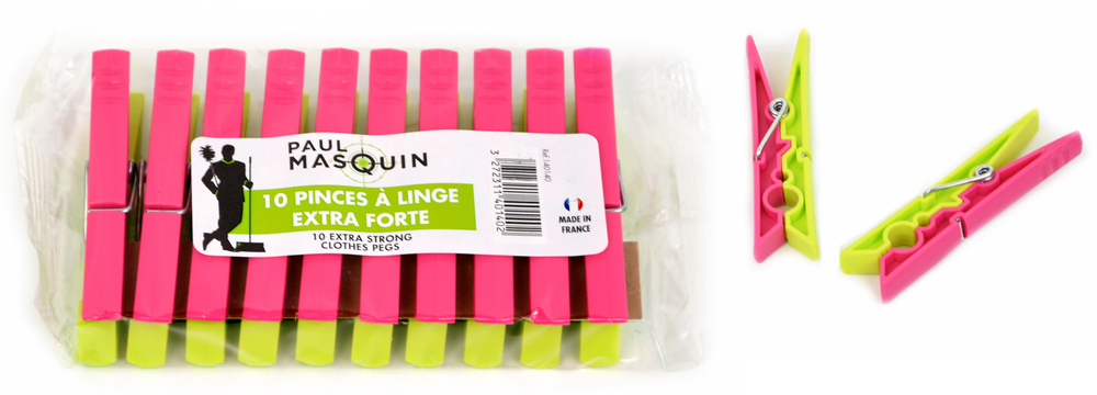 Lot de 10 pinces à linge Paul Masquin en plastique extra forte, résistantes et durables, pour un séchage optimal du linge.