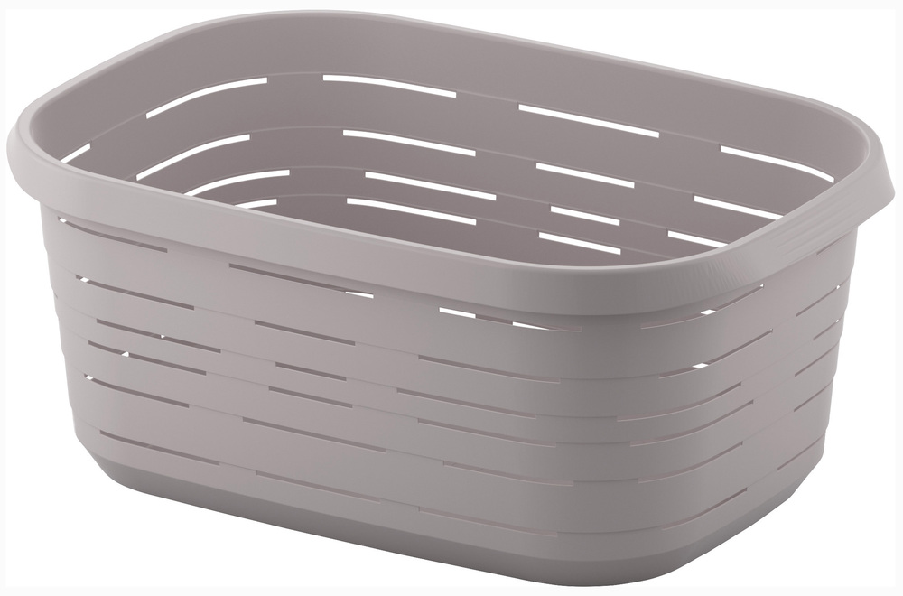 "Panier à linge rectangulaire ""Signature"" en tissu aspect lin 48L avec poignées de transport"