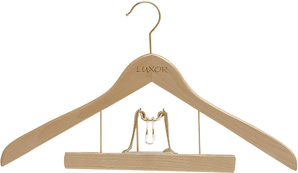 Cintre galbé combiné en bois naturel de 45 cm avec barre à pantalon