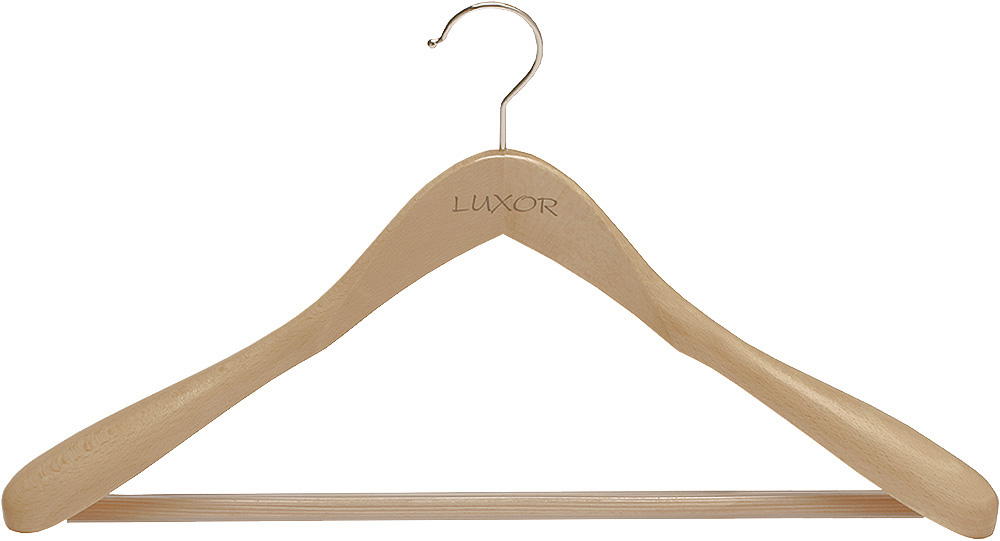 "Cintre en bois galbé verni ""Luxor Officier"" de 45 cm pour vestes et costumes, avec crochet pivotant."