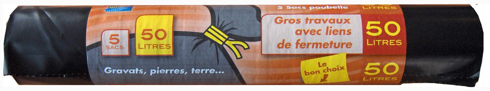 Sac à Gravats noir 50L en rouleau de 5 sacs ultra-résistants