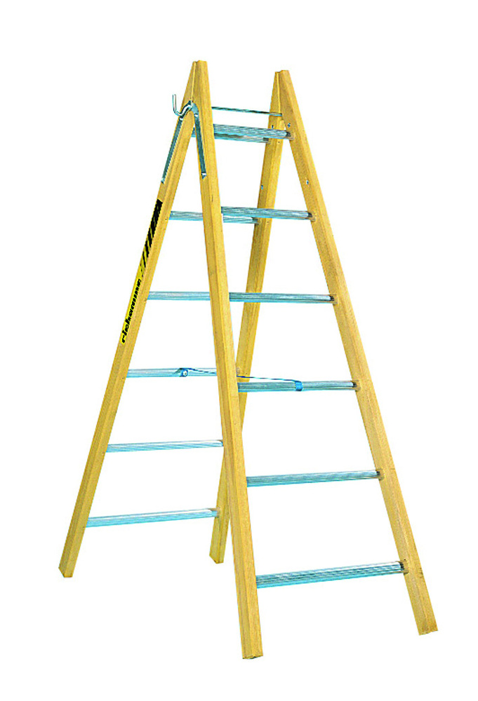 Échelle double de menuiserie MD2 en bois et aluminium, 5 marches, pliable et robuste.