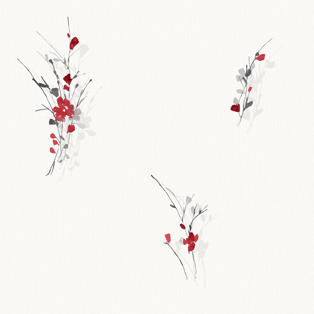 Papier peint vinyle expansé sur intissé motif branchage et fleurs rouges avec effet relief