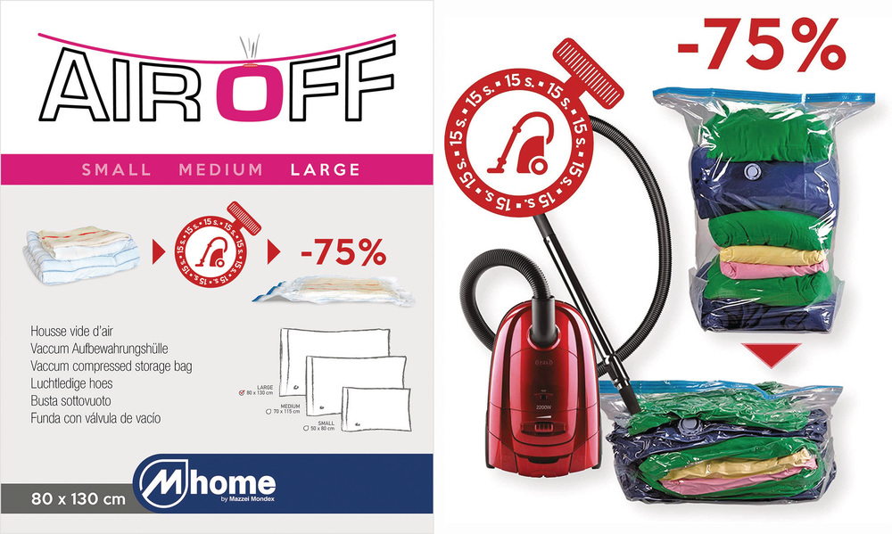 Housse Vide d'Air Air Off 80 x 130 cm pour rangement sous vide gain de place