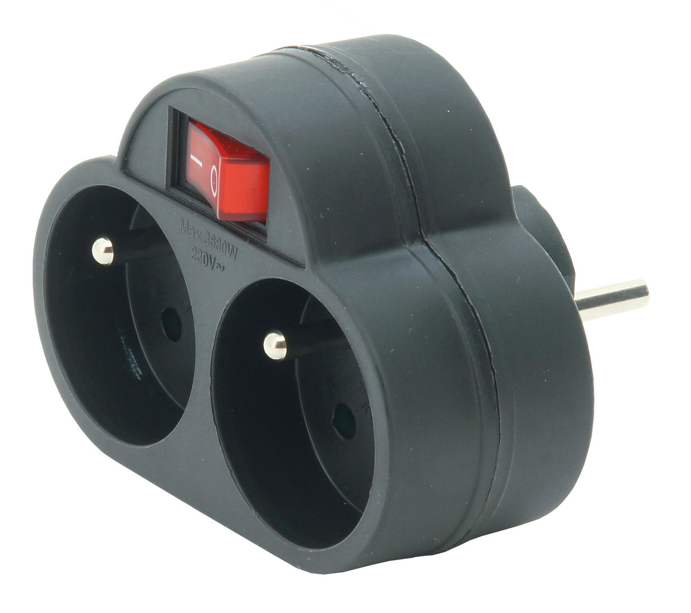 Multiprise 2x16A noire avec interrupteur marche/arrêt intégré