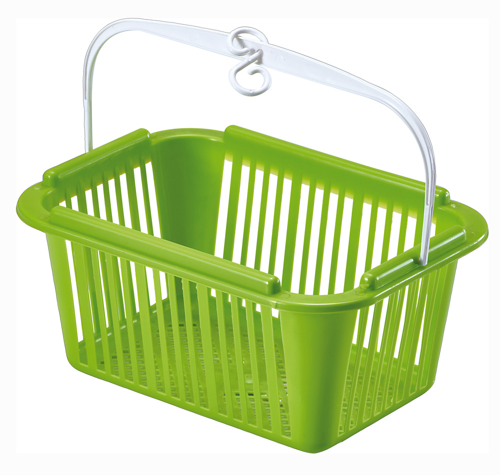 Panier vide pour pinces à linge en polypropylène blanc de 25x20x10 cm avec poignée de transport.