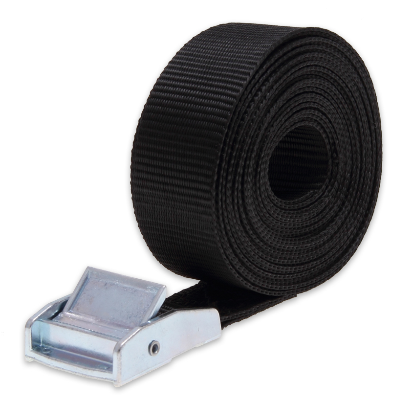 Sangle de sécurité noire de 5 mètres avec boucle Zamak pour arrimage et fixation