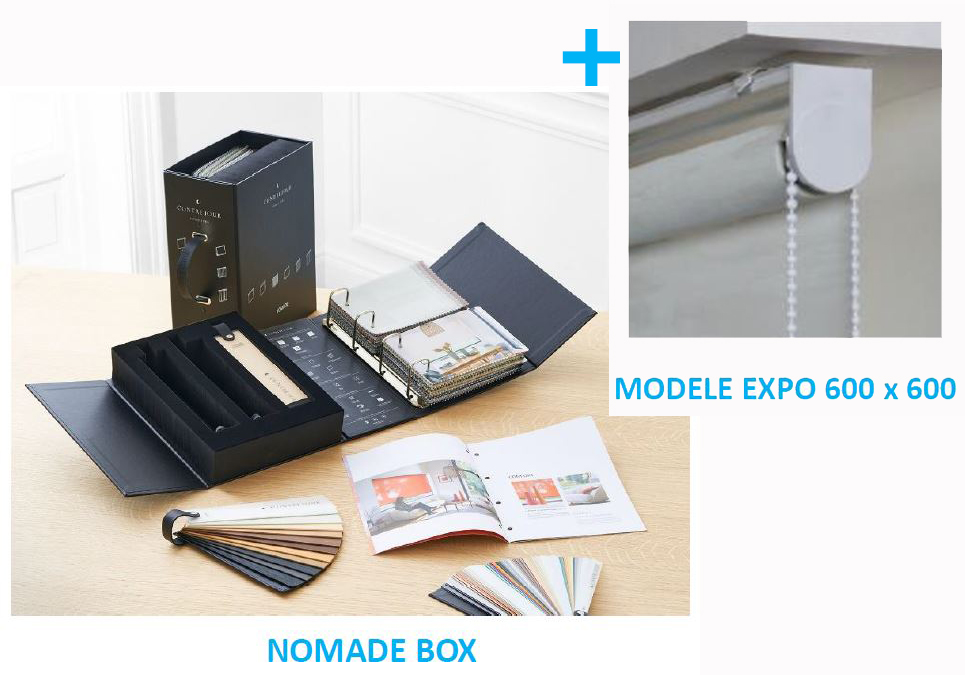 Collection Nomade + Store Expo, présentoir compact d'accessoires personnalisables pour professionnels du bâtiment avec échantillons et nuanciers