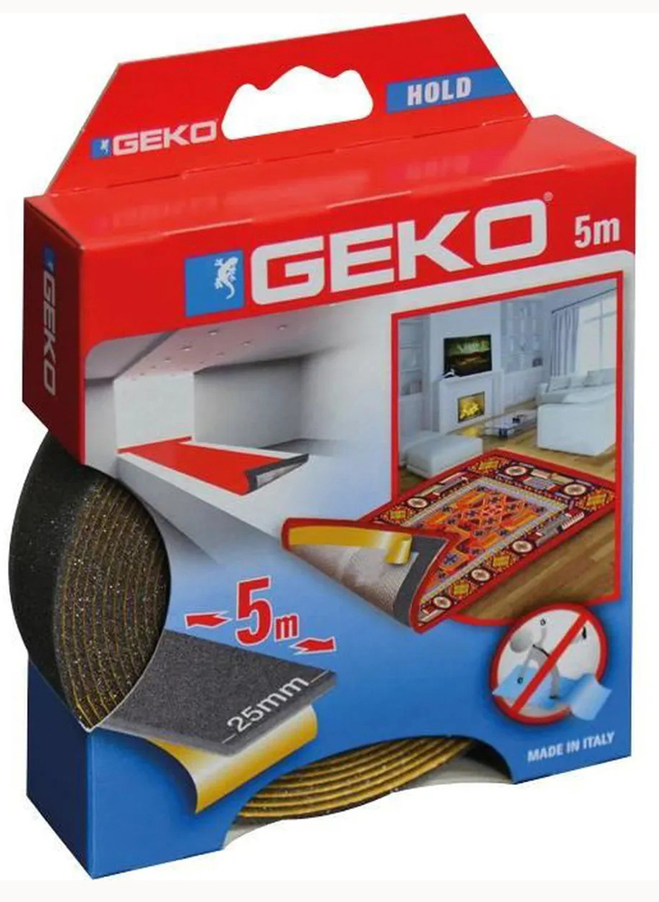 Rouleau d'adhésif anti-glisse double face pour tapis, 25 mm de largeur et 5 m de longueur.