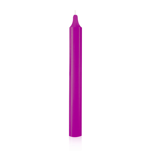 Bougie cylindrique parme teintée masse, finition lisse, diamètre 21 mm et hauteur 200 mm