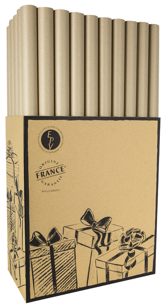 Rouleau de papier Kraft brun vergé de 3 m x 70 cm, idéal pour emballages ménagers et cadeaux.