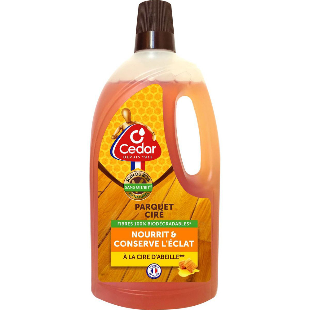 Nettoyant pour parquet ciré à la cire d'abeille 1L, en flacon, nourrit et protège le bois.