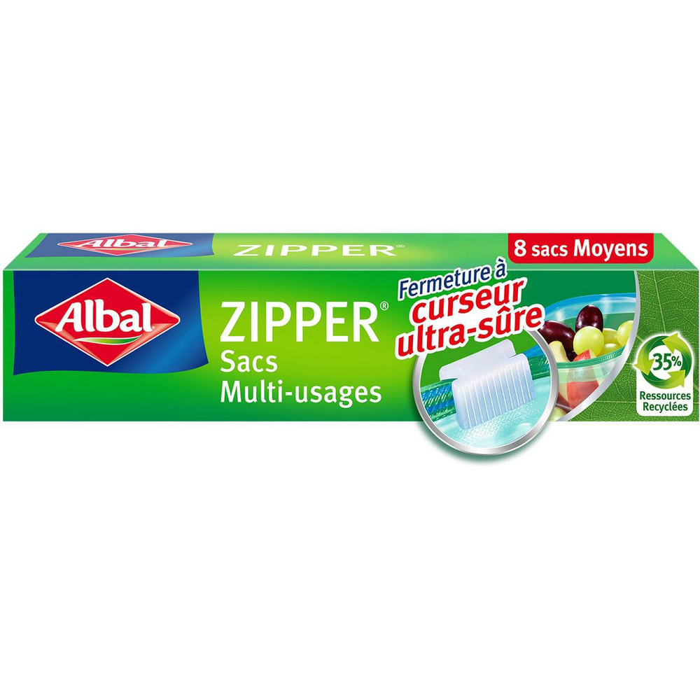 Sacs de congélation moyen format x8 transparents avec fermeture zip pour aliments frais.