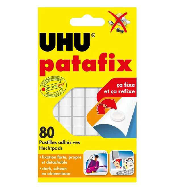 Patafix Pastilles Adhésives Blanches Repositionnables (x80) pour fixer sans abîmer les surfaces