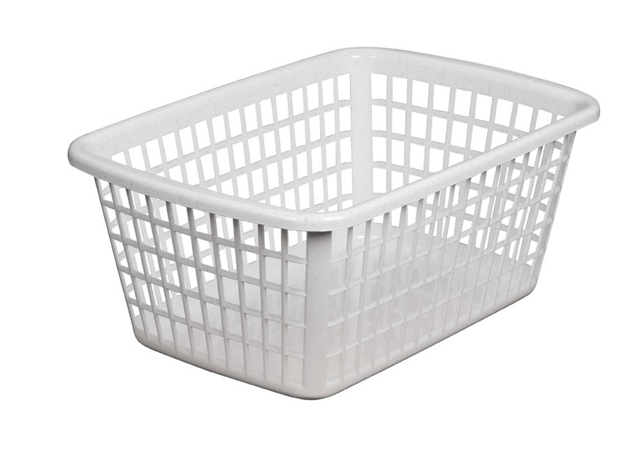 Corbeille de rangement rectangulaire en plastique gris moucheté de 11 litres pour le linge.