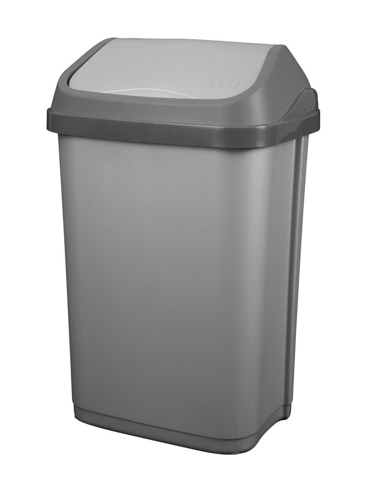 Poubelle couvercle basculant gris silver 50L en plastique pour cuisine ou bureau