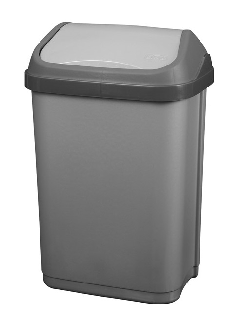 Poubelle couvercle basculant gris silver 10L en plastique
