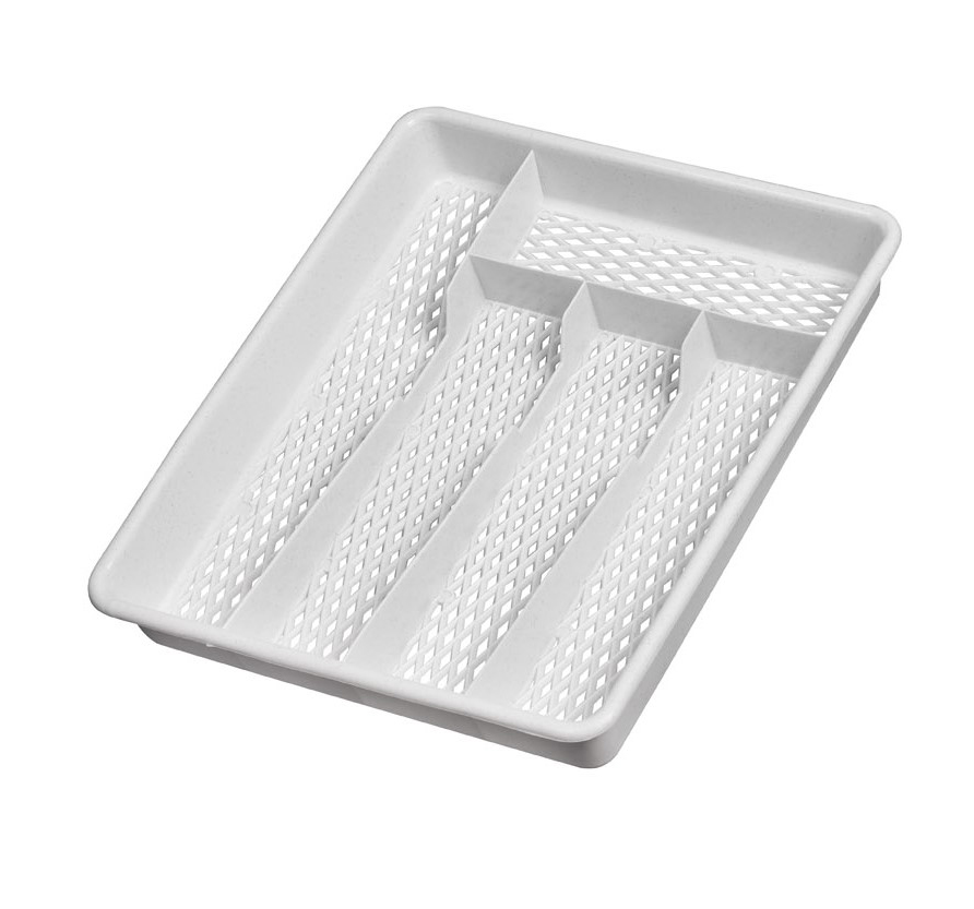 Ramasse couverts 5 cases gris moucheté en plastique pour tiroir de cuisine.