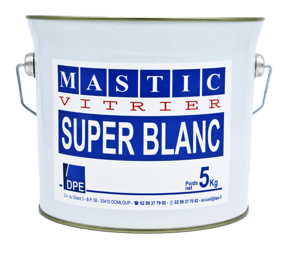 Mastic vitrier Superblanc en pâte de 5 kg, idéal pour l'étanchéité et la rénovation des vitrages.