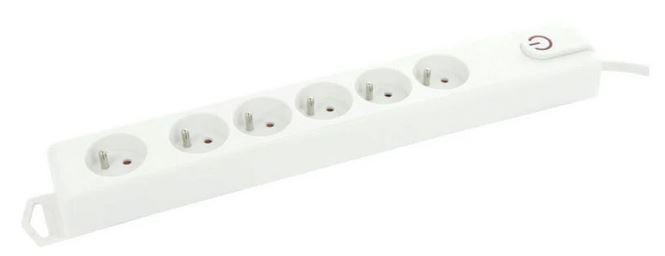 Multiprise blanche 6 prises avec interrupteur, câble d'alimentation et protection surtension