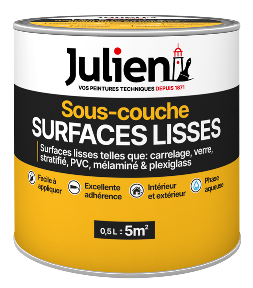 Sous-couche Surfaces Lisses 0.5L pour peintures intérieures, assure une adhérence optimale.