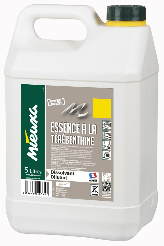 Bidon d'Essence à la Térébenthine Nouvelle Formule 5 litres pour nettoyage et diluant en bricolage