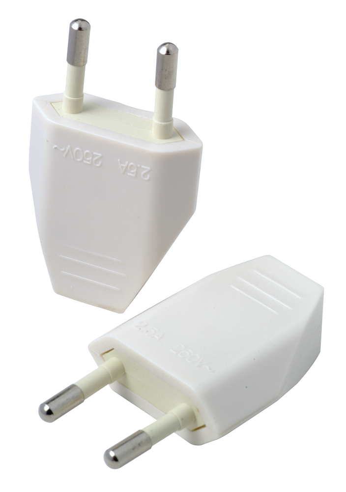 Fiche mâle électrique blanche 2.5A pour raccordement de câble, lot de 2 pièces