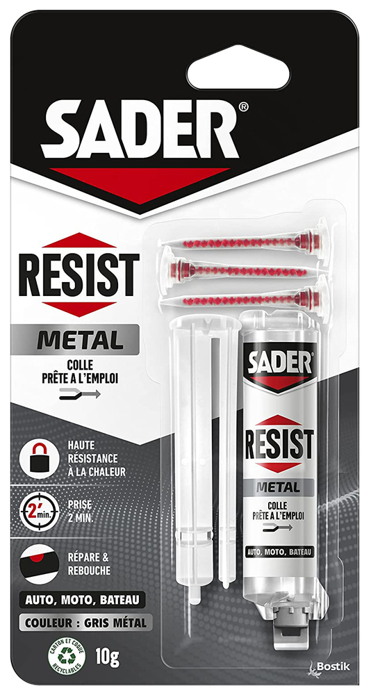 Colle bi-composant Resist Metal gris métal 10g pour réparations durables sur métaux