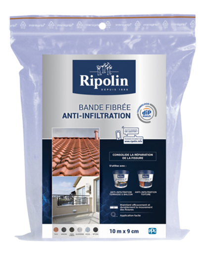 Bande Fibrées Anti-Infiltration de 10 m x 9 cm pour étanchéité toitures et murs