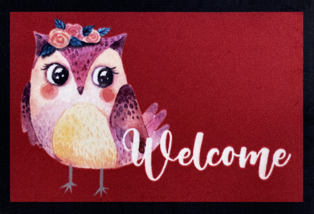 Tapis anti poussière d'entrée Owl Girl rouge 40x60 cm