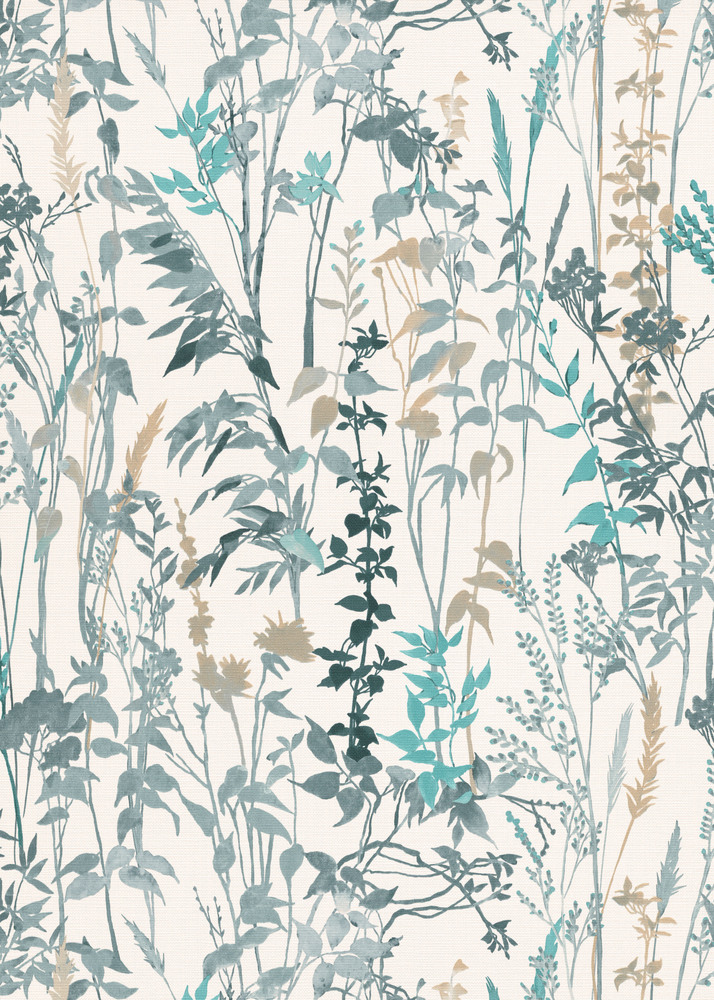 Papier peint vinyle grainé sur intissé motif végétal bleu, Collection Best Sélection 2024