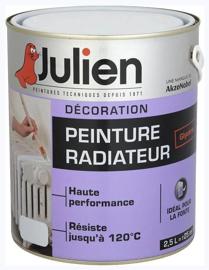 Peinture glycéro blanche satinée 2,5L pour radiateurs, résistante aux hautes températures