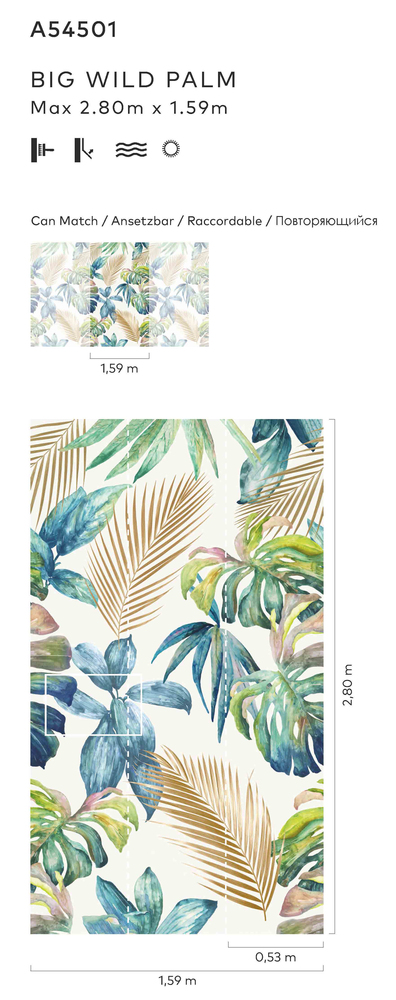A54501 Papier Peint Panoramique Big Wild Palm 3 Lès 159 x 280 cm