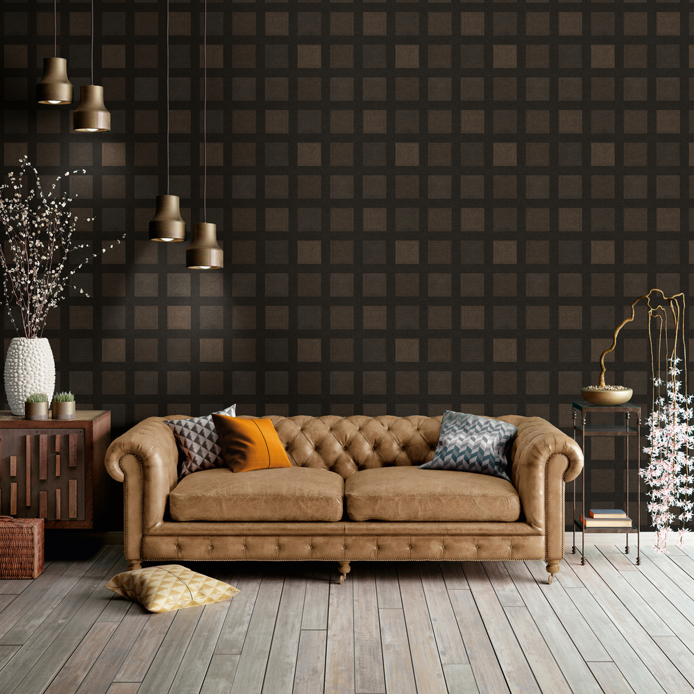 371724 Papier Peint Vinyle Grainé sur Intissé Motif Massaï Noir Or