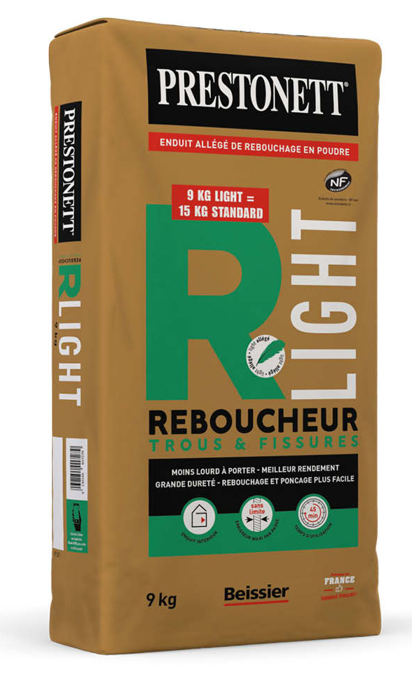 Enduit de rebouchage Prestonett Reboucheur R Light pour murs intérieurs, application facile