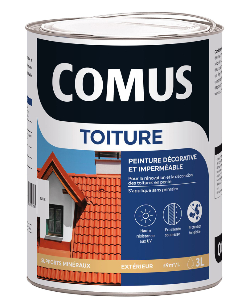 Pot de peinture Comus Toiture Rouge Brique 3L pour la rénovation et la protection des toitures