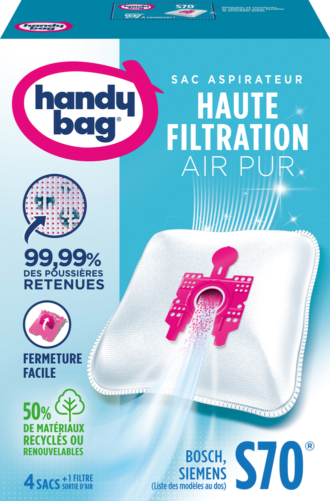 Sac aspirateur Handy Bag S70, lot de 4 sacs, haute filtration