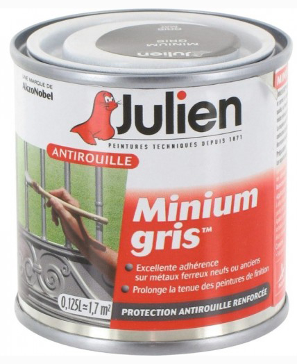 Primaire Antirouille Minium Gris 0.125L pour fers et métaux extérieurs
